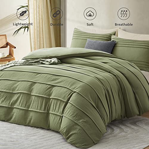 Oli Anderson Sage Green Duvet Cover Twin Size - Pleated Twin Duvet Cover, 2PCS Soft and Breathable Textured Bedding Set with Zipper Closure(Sage Green,68"x90") Oli Anderson