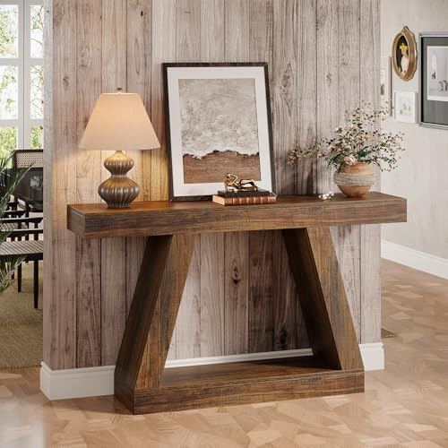 Tribesigns Farmhouse Console Table, 55-Inch Rustic Sofa Table with Storage, Industrial Wooden Entryway Table for Hallway, Living Room, Dark Brown Tribesigns