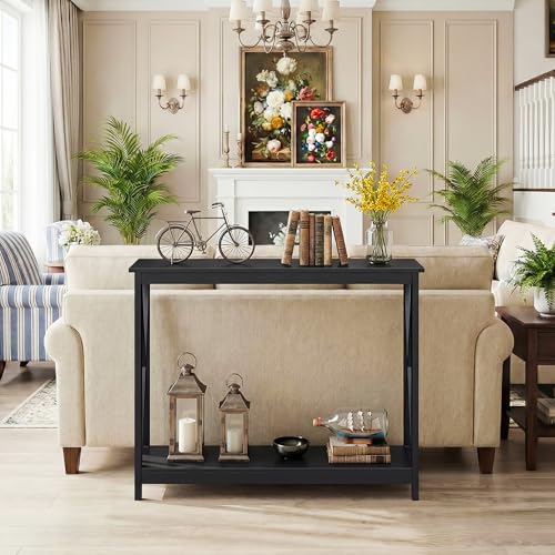 SUPER DEAL Console Table 39.5”, 2-Tier Narrow Sofa Side Table with Storage Shelf, Entrance Table for Hallway/Foyer/Living Room/Corridor/Office, Black SUPER DEAL