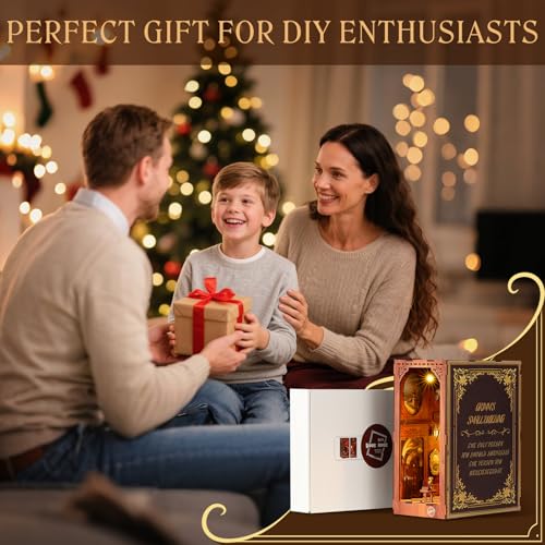 MoKo Book Nook Kit, 3D Wooden Puzzles Booknook with LED Lights, DIY Miniature House Kit, Book Nook Decor Gifts for Adults Family