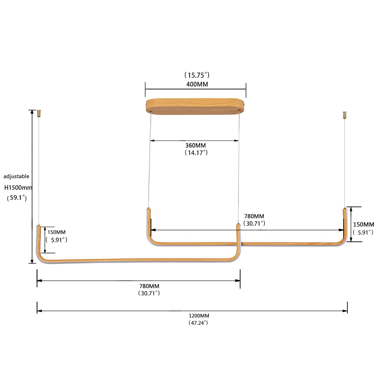 Sedelan LED Linear Wood Chandelier, Modern Pendant Light Fixture, Dimmable Minimal Linear Kitchen Chandeliers for Island Dinning Room Living Room Office Bar, Aluminum Woodgrain Print Sedelan