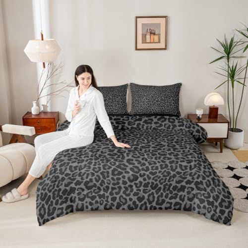 Erosebridal Cheetah Print Room Decor,Leopard Print Comforter Set Full Size,Farmhouse Animal Skin Soft Bedding Set for Mens Boys,Black Gray African Cheetah Wildlife Bed Set,Aesthetic Retro Quilt Duvet Erosebridal