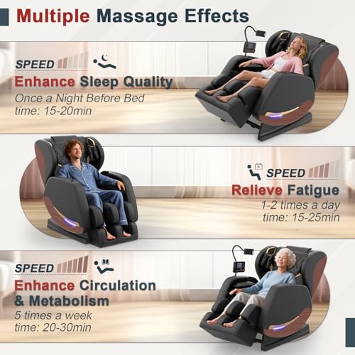 2026 Massage Chair, Massage Chairs Full Body and Recliner with 10 Fixed Points, Zero Gravity, Wood Grain Leather, Foot Massage, Airbags, Lumbar Heating, Bluetooth and Control Screen (Elegant Black) yewglen