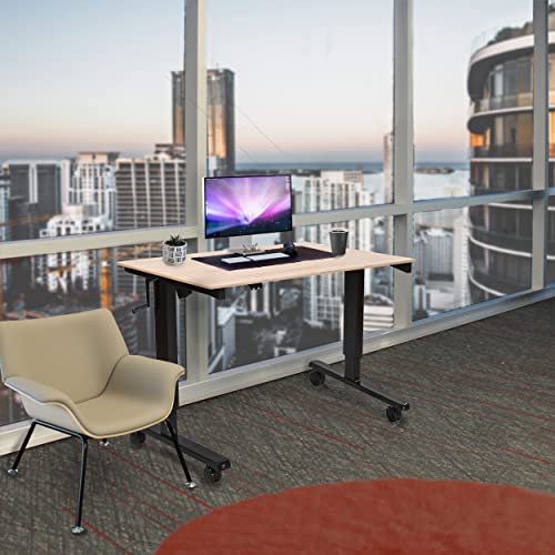 Stand Up Desk Store Crank Adjustable Height Rolling Standing Desk (Black Frame/Natural Walnut Top, 48" Wide) S Stand Up Desk Store