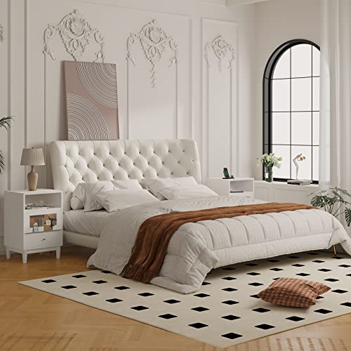 Saudism White Nightstand with Charging Station, End Table with Glass Drawers, Night Stand with LED Lights, Wood Bedside Tables for Bedroom, 15.7”×13.7”×23.8” Saudism