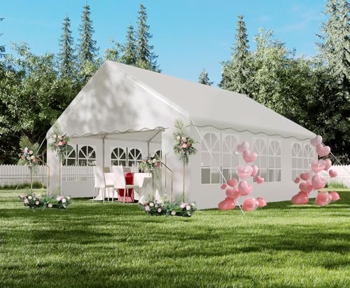 20x20ft Party Tent Heavy Duty Wedding Tent Outdoor Canopy Event Shelters Galvanized Canopy Commercial Tent with Removable Sidewall Windows for Outdoor Events Wedding Birthday Hipicute