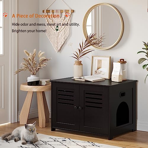 DINZI LVJ Litter Box Enclosure Furniture, Hidden Litter Box with Good Ventilation, Litter Box Cabinet, Wooden Cat Washroom Fit Most of Litter Box, Indoor Cat House, End Side Table, Espresso DINZI LVJ