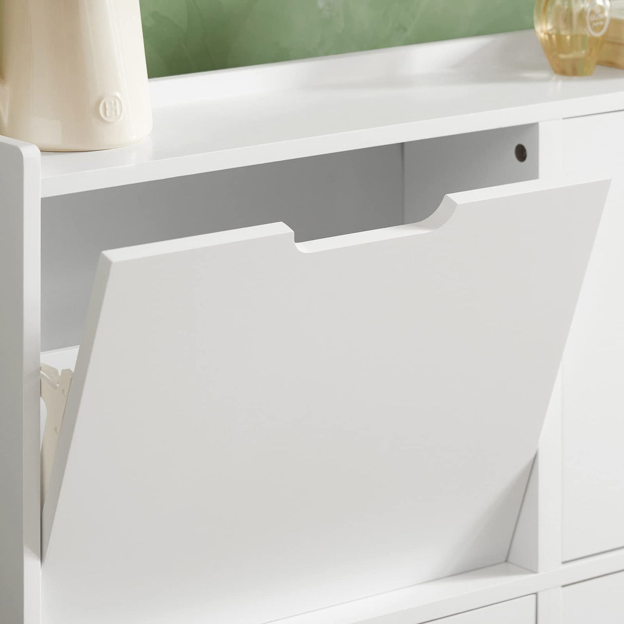 Haotian Shoe Cabinet with 4 Flip-Drawers, Narrow Shoe Rack, Slim Shoe Organiazer Entryway White, FSR100-W Haotian