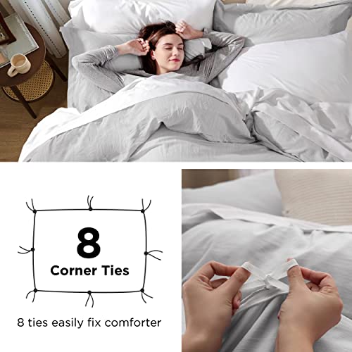 Bedsure Light Grey Duvet Cover Queen Size - 3 Pieces Prewashed Cotton-Like Extra Soft Bedding Set, Includes 1 Duvet Cover 90x90 Inches with Zipper Closure & 2 Pillow Shams, Comforter Not Included Bedsure