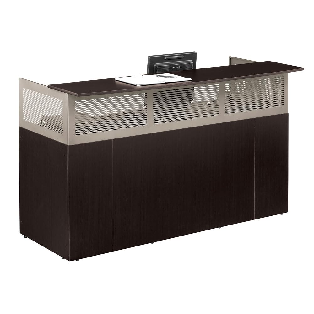 NBF Modern Reception Desk with Counter - 72" W x 29" D Durable Retail Checkout - Front Desk Reception for Office Lobby Salon Store (Gray) nbf signature series