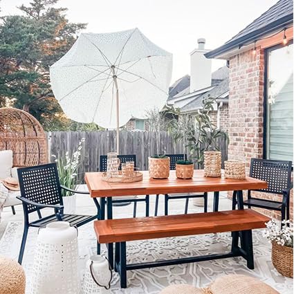 PHI VILLA Outdoor Acacia Wood Bench, 63" Long Patio Wooden Picnic Bench for 3 People, Backless Oil Finished Teak Bench for Garden, Porch, Yard PHI VILLA