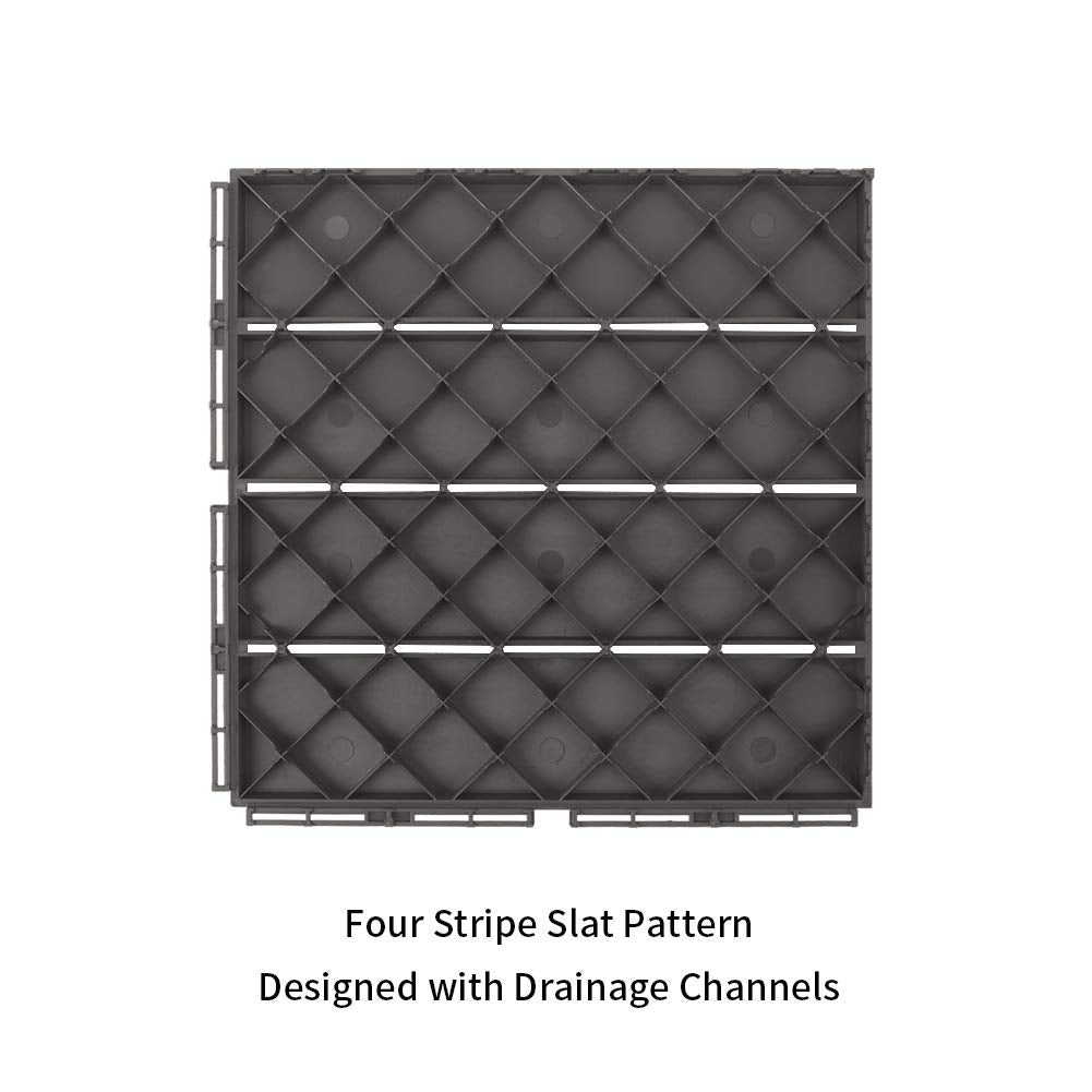 Domi Patio Deck Tiles, 12 x 12 inches Composite Interlocking Shed Floor, Four Slat Plastic Kennel Deck, 27 Pieces One Pack, Dark Grey domi outdoor living