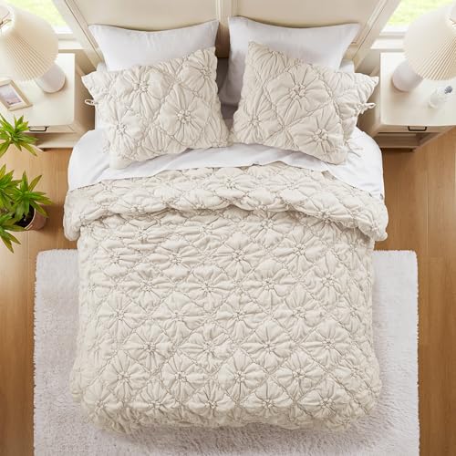 Intelligent Design King Comforter Set – Ivory Lily Puffy Floral Shabby Chic Boho Bedding Comforter Set, Pinch Pleat Bedding Sets, Ultra-Soft, Lightweight & All-Season, King/Cal K Intelligent Design