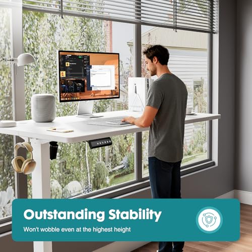 NEWBULIG Electric Standing Desk, Height Adjustable Sit Stand Up Desk, 40" X 24" Computer Workstation Rising Home Office Gaming Table with Memory Preset Splice Board, White NEWBULIG