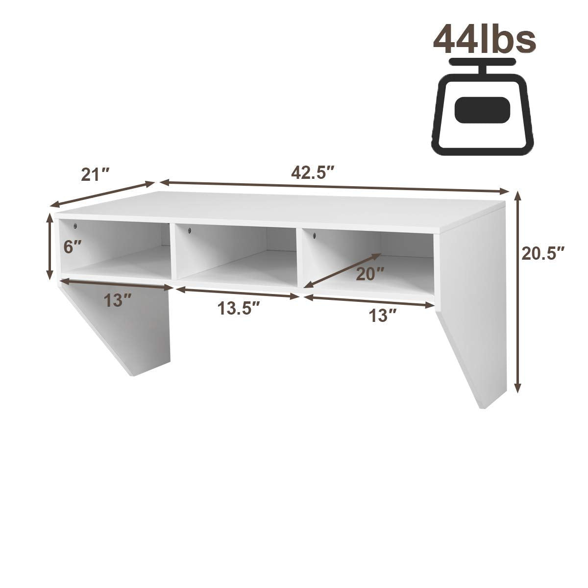 Giantex Wall Mounted Desk Floating Computer Desk, Writing Study Table W/3 Storage Shelves, Laptop PC Table for Living Room, Bedroom, Office (White) Giantex