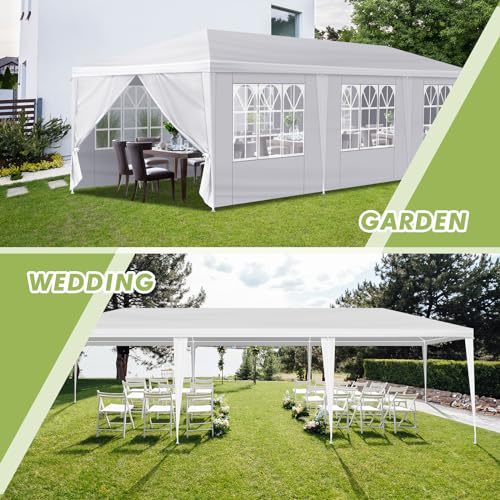 10x30ft Outdoor Tents Party Wedding Canopy Tent, White Canopy Tent Large Canopy Tents for Parties, Outdoor Patio Garden Gazebo Canopy Tents with 8 Removable Sidewalls for Backyard Events SEALAMB