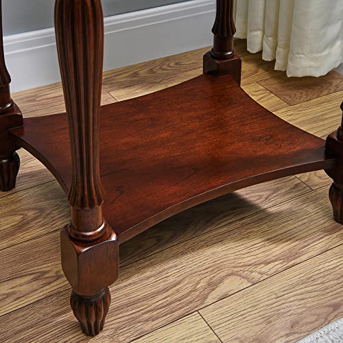 MODERION Solid Wood Side Table with Drawer and Storage Shelf, Traditional End Table, Narrow Telephone Nightstand, Carvings Elegant Vintage, for Living Room, Bedroom, Office Cherry Walnut GBJ1533WD MODERION