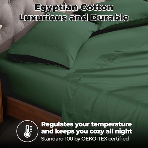 Superior Combed Cotton, 300 Thread Count Pillowcases Set of 2, Single Ply Cotton, Soft and Luxurious Bedding Sets - 20" x 40" King Pillowcase, Hunter Green Superior