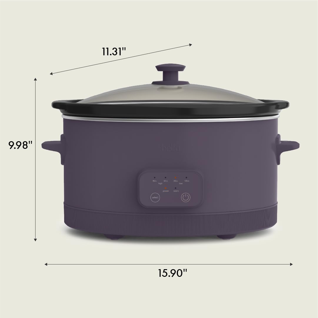 bella 6.0 Qt Programmable Slow Cooker, EverGood™ Ceramic Nonstick Coating, Adjustable Temperature & Cooking Times, Dishwasher Safe Stoneware Pot & Tempered Glass Lid, Tangle Free Cord Wrap, Plum BELLA