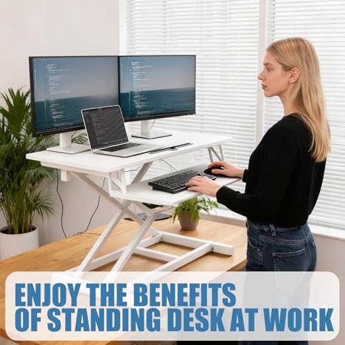 KYDEVO Standing Desk Converter, Height Adjustable Sit to Stand Riser, Dual Monitor and Laptop Workstation with Wide Keyboard Tray, Desk Lifter for Home Office KYDEVO