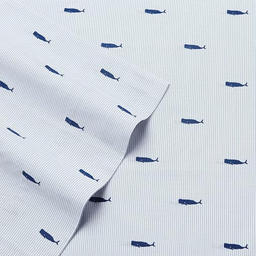 Nautica - Twin Size Sheet Set, Crisp & Tailored Cooling Sheets with a Smooth Cotton Percale Lightweight Feel - Bed Sheets with Matching Pillowcase & Fitted Sheet (Whale Stripe Blue) Nautica