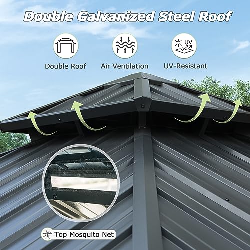 Domi 10' X 10' Hardtop Gazebo, Aluminum Metal Gazebo with Galvanized Steel Double Roof Canopy, Curtain and Netting, Permanent Gazebo Pavilion for Patio, Backyard, Deck, Lawn domi outdoor living