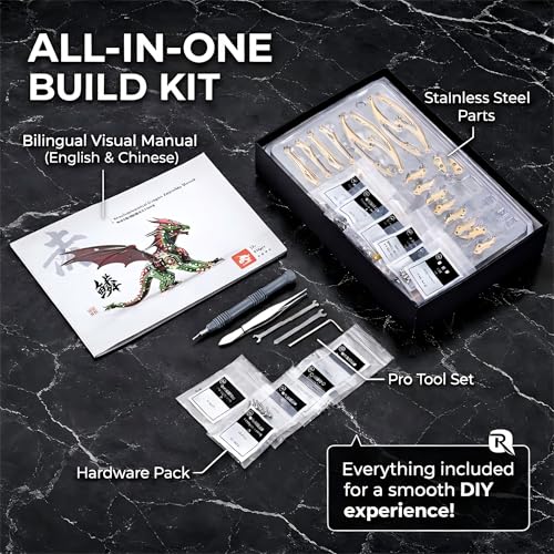 3D Metal Dragon Model Kit for Adults, Mechanical Pterosaur Puzzle, DIY Assembly Steel Model, Challenging Building Kit, Unique Gift for Men Desk Decor