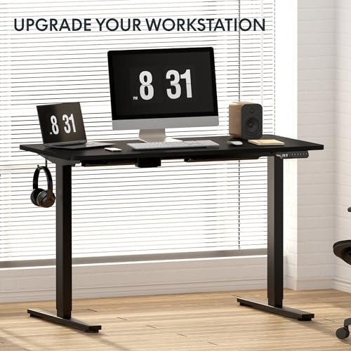 FLEXISPOT EN2 Standing Desk Height Adjustable Desk 48x24'' Whole-Piece Desktop Electric Sit Stand Up Desk with Desk Clamp Power Strip, Cable Management (Black Frame + 48" Black Table Top) FLEXISPOT