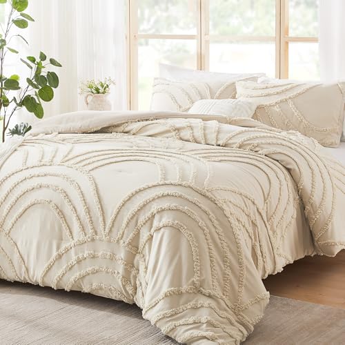 ENJOHOS Full Boho Comforter Set for College Girls - 3 Pieces Beige Tufted Rainbow Comforter, Lightweight Soft Microfiber Bedding with 2 Pillowcase for All Season ENJOHOS
