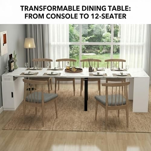 Royjhnl Transformer Table: Extendable Dining, Folding Console Table with Outlet, Space - Saving for 8-12, Perfect for Living Room & Kitchen Royjhnl