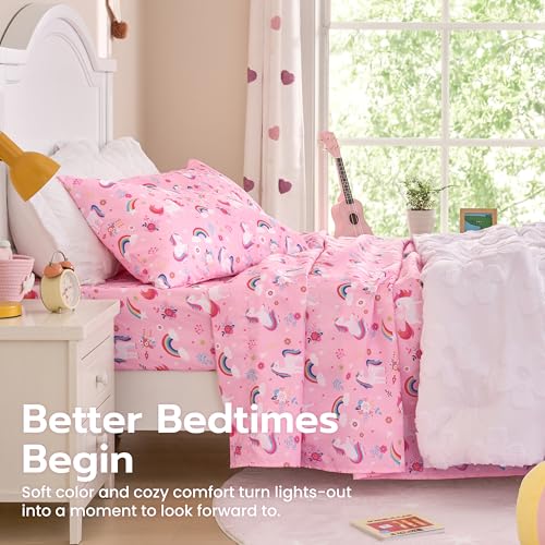 Joiedomi Kids Twin Sheet Set Unicorn - 3 Piece Soft Microfiber Bed Sheets - Deep Pocket Wrinkle Free, Cozy Toddler Bedding Set, Fade Resistant Breathable for Boys Girls Teens Joiedomi