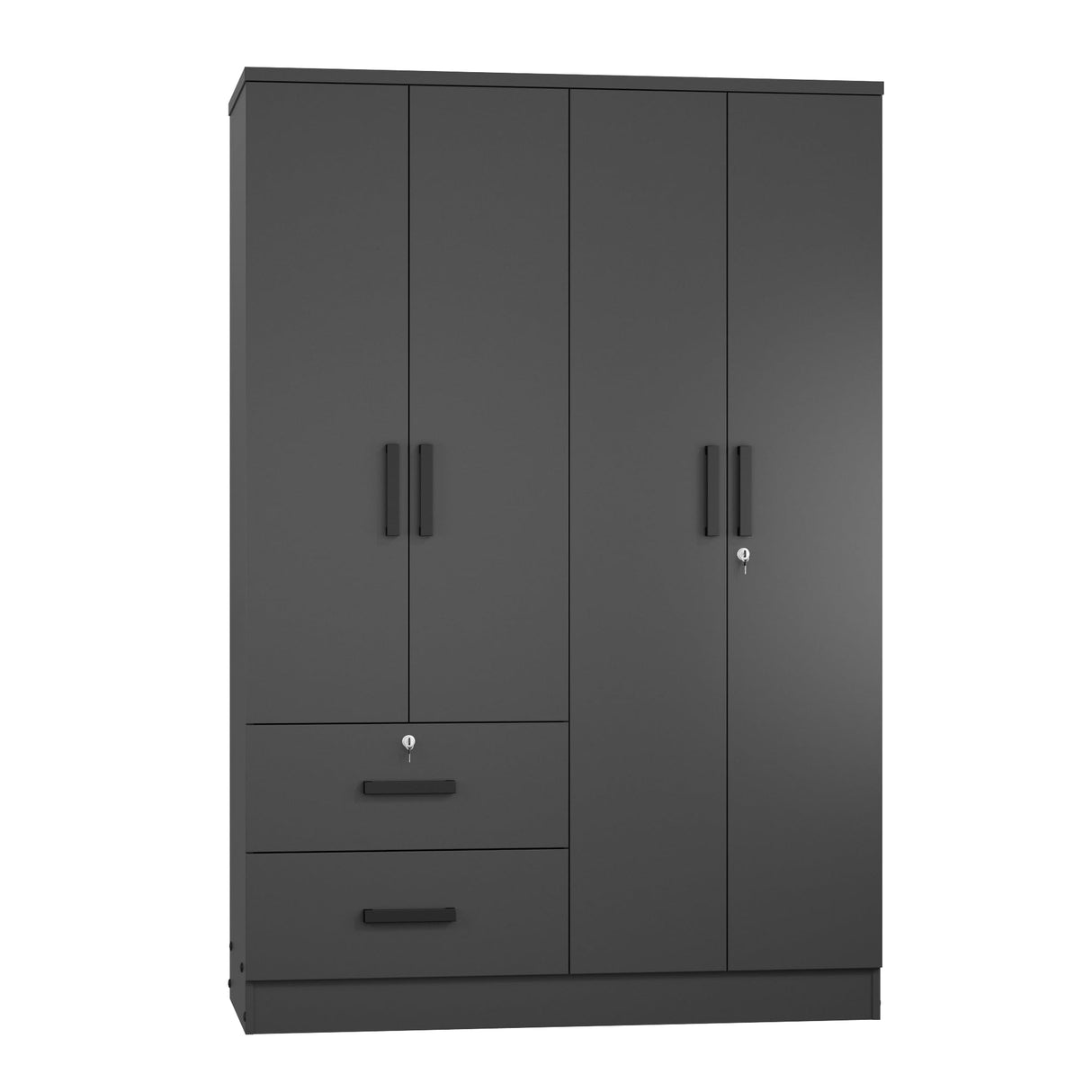 Woodpeckers Furniture And Mattress 4 Doors Wardrobe 2 Drawers with Shelves 72" high (Black) Woodpeckers Furniture And Mattress
