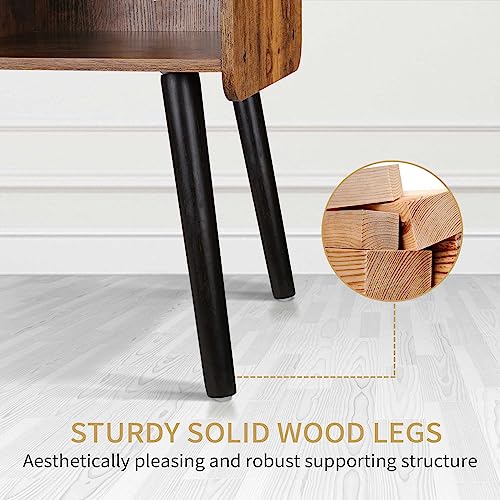 Possile Record Player Stand with Vinyl Record Storage, Mid-Century Turntable Stand for Living Room Bedroom Office, Record Player Table, Vinyl Holder Holds up to 100 Albums, Rustic Brown Possile
