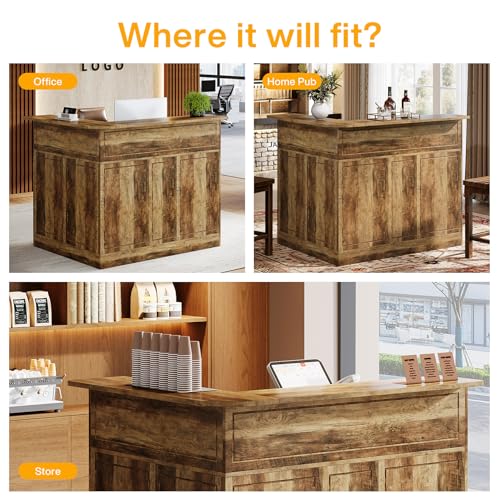 Tribesigns Reception Desk with Storage Shelves, L-Shaped Modern Front Desk, Reception Counter Table for Small Office, Salon, Checkout Office (Brown) Tribesigns