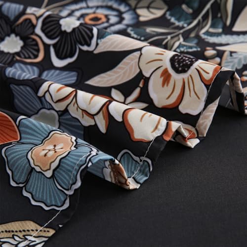 LONAVA Flower King Size 6 Pcs Sheet Set, Breathable Microfiber Deep Pocket Black Fitted Sheets, Comfy & Breathable Patterned Flat Sheets,4 Gentle Soft Pillowcases, Midnight Blossoms LONAVA
