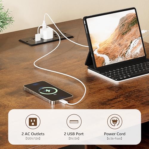 Homiflex 47 Inch L Shaped Standing Desk with 3 Drawers Electric Standing Desk with Storage Computer Desk Adjustable Height with Power Outlets 4 Memory Presets for Home Office Rustic Brown Homiflex