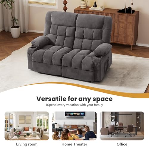 BOSMILLER Reclining Loveseat with Cup Holders for Living Room 2 Seat Manual Loveseat Recliner with Side Pocket