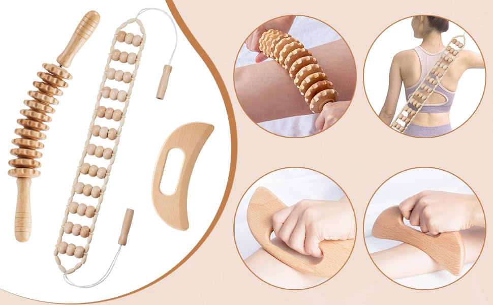 Dukucr 3Pcs Wood Therapy Massage Tools Lymphatic Drainage Massager Wooden Massager Body Sculpting Tools for Maderoterapia,Anti-Cellulite,Pain Relief Dukucr