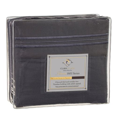 Clara Clark 1800 Series Bed Sheet Sets - Stay fit on Mattress with Elastic Straps at Corners - Twin (Single), Charcoal Stone Gray (75”x39” Fits XL) Clara Clark