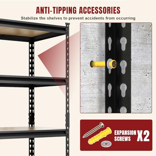 5 Tier Heavy Duty Garage Storage Shelving: Adjustable Metal Utility Shelving Rack for Basement, Pantry, Closet, Garage Storage Organization - 2,000lb Capacity (59"x28"x12") BIG RED