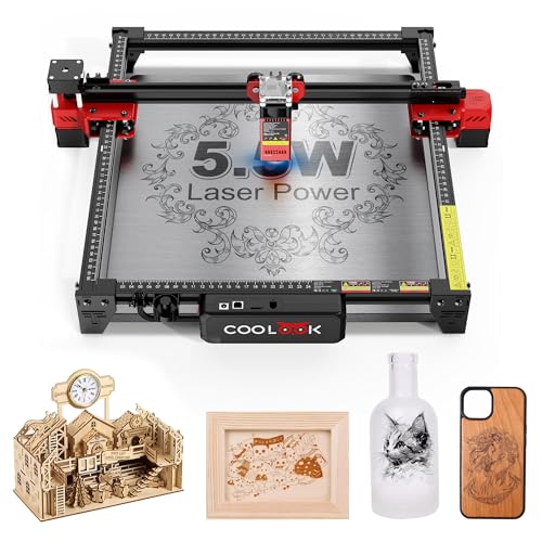 Coolook CK1-55 Laser Engraver, 5.5W Laser Engraving Machine, Laser Cutter for Wood, Metal, Aluminum, Glass, Leather, 500 mm/s Speed, 32-Bit Main Chip Control, 300x300mm Engraving Area Goeson
