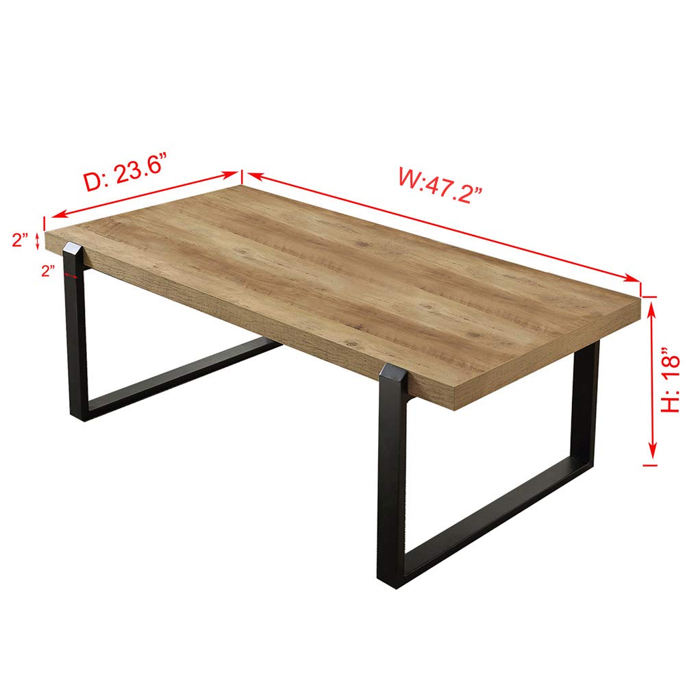 FOLUBAN Rustic Coffee Table,Wood and Metal Industrial Cocktail Table for Living Room, 47 Inch Oak FOLUBAN