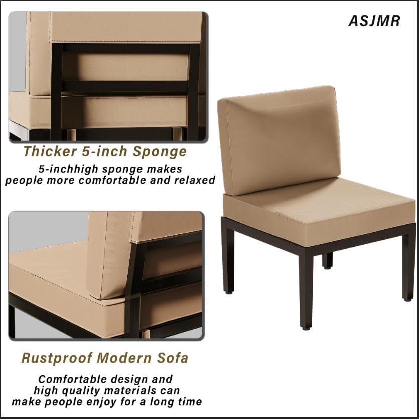 ASJMR Patio Furniture Set,15 Pieces Modern Outdoor Conversation Set w/43in Gas Fire Pit Table, Outdoor Metal Sectional Sofa with 55000 BTU Propane Fire Pit ASJMR