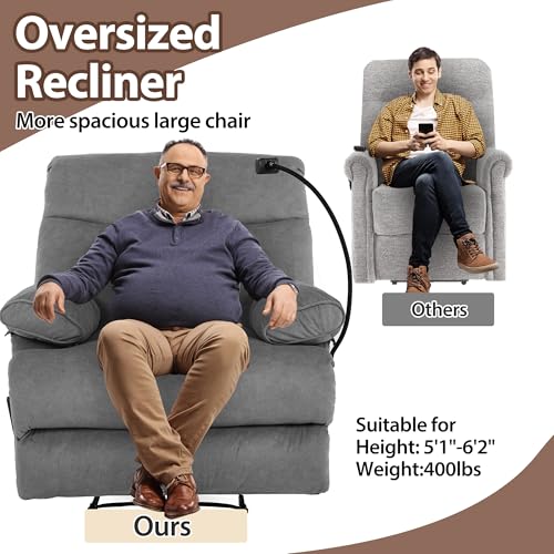 Chizzyseat Manual Oversized Recliner Chair for Heavy Duty Adults 400lbs Extra Wide Recliner with Phone Holder Big Man Recliners for Living Room Bedroom Nursery RV Dark Grey