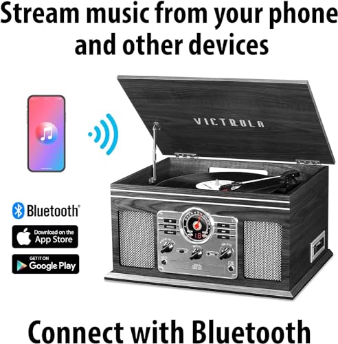 Victrola Nostalgic 6-in-1 Bluetooth Record Player & Multimedia Center with Built-in Speakers - 3-Speed Turntable, CD & Cassette Player, FM Radio | Wireless Music Streaming | Natural Victrola