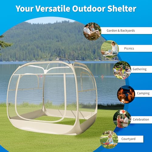 TABU Pop Up Bubble Tent for 12-14 Person, 12×12ft Coldproof & Windproof Outdoor Bubble Tent with Vent Windows, Large Camping Shelters for Party, Backyards, Hiking, Beige TABU