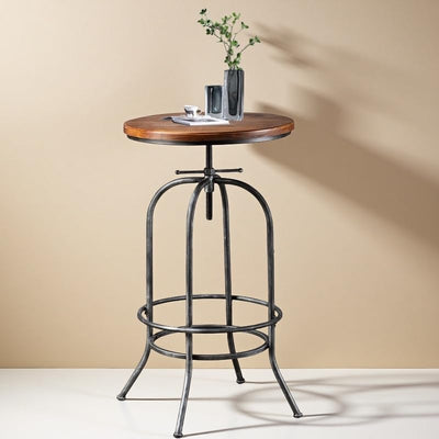 BOKKOLIK Rustic Bar Table Vintage Bistro Table Industrial Pub Table for Kitchen Coffee House Office Computer Desk Swivel Round Wooden Top 37.4-45.3inch Height Adjustable