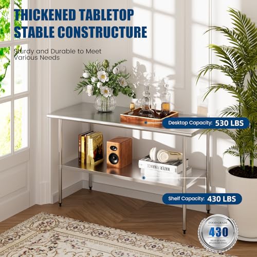 Chingoo Stainless Steel Table 30 x 60 Inches Metal Prep Table with Adjustable Undershelf for Commercial Kitchen & Outdoor Use Chingoo