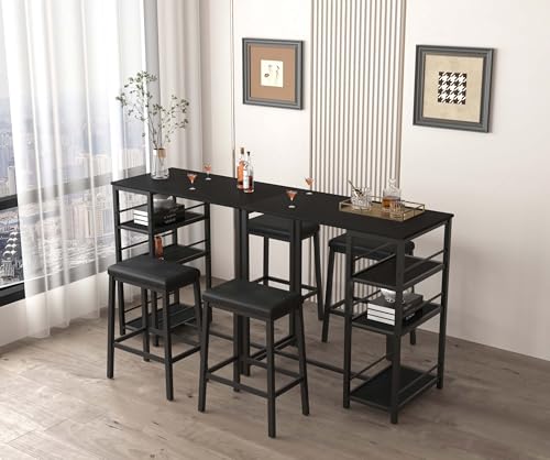 YHUBHSIS 3-Piece Dining Table and Chairs Set, 2-Person Kitchen Table and Chairs Set,with 3 Large Storage Shelves, for Kitchen Breakfast Table, Living Room, Bar, Small Space, Apartment (Black) YHUBHSIS