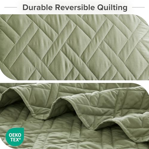 Comfort Spaces Twin Quilt Set Modern Reversible Diamond Coverlet Twin Bedding Set Cozy Quilted Winter Layer, All Season Lightweight Soft Twin Size Quilt, Kienna, Twin/Twin XL Olive Green 2 Piece Comfort Spaces